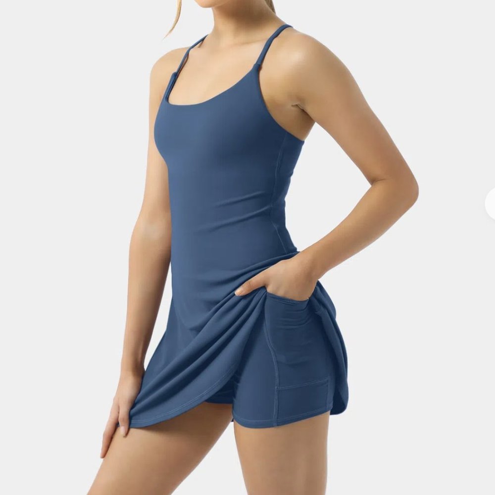 Halara Everyday Backless 2-in-1 Flare Workout Dress-Wannabe